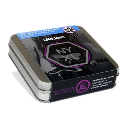Kit Encordoamento para Guitarra D'Addario EXL120-B + NYXL0942 + 10 Palhetas