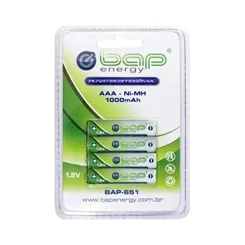 Pilha Palito Recarregável BAP BAP651 1000mAh (com 4)