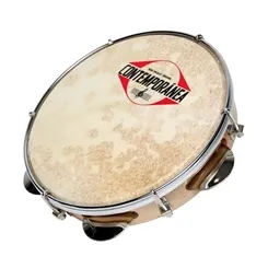 Pandeiro 10" Contemporânea 20C Madeira Ferragens Cromadas Pele Couro