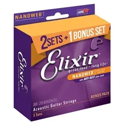 Encordoamento para Violão Aço Elixir (.010-.047) Phosphor Bronze Kit com 3 (Leve 3 Pague 2)