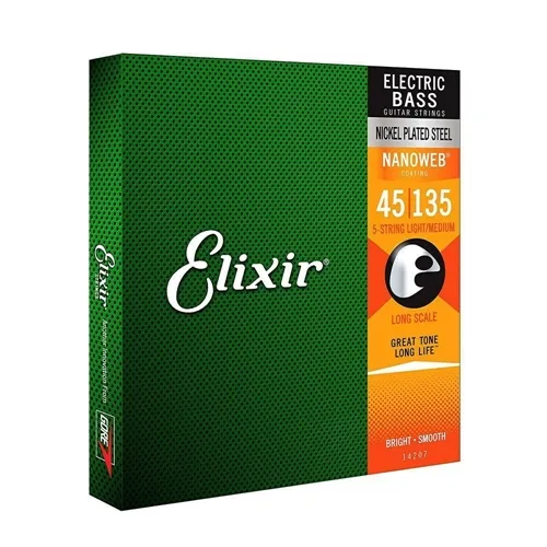 Encordoamento para Contra-Baixo 5 Cordas Elixir (.045-.135) Light Medium Long Scale