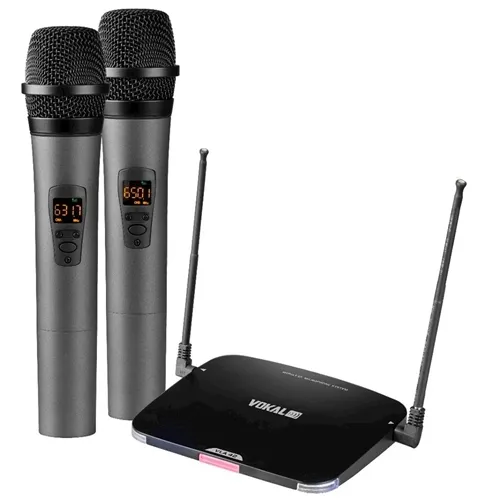 Microfone sem Fio (Kit 2 Microfones de Mão- Bastão) Vokal VLA-42 Recarregável