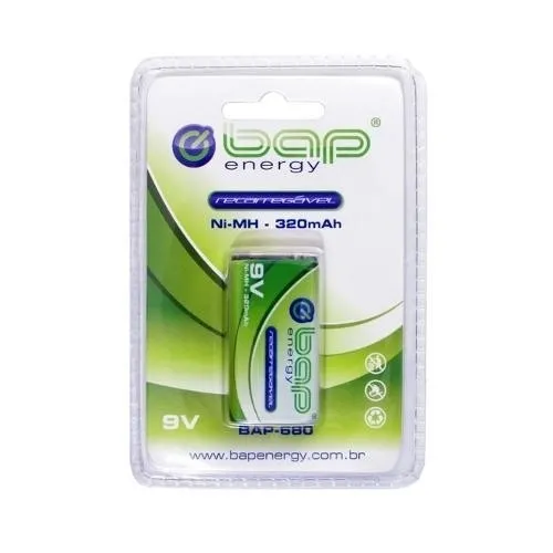 Bateria 9V Recarregável BAP BAP-680 NI-MH 320mAh