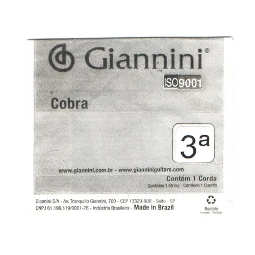 Corda Avulsa 3ª Sol para Viola Giannini Cobra Níquel Tensão Leve GESVNL.3 .008 (Par)
