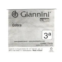 Corda Avulsa 3ª Sol para Viola Giannini Cobra Níquel Tensão Leve GESVNL.3 .008 (Par)