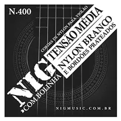 Encordoamento para Violão Nylon NIG N-400 Tensão Média Nylon Branco/Prateado
