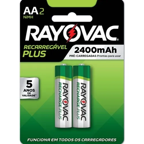 Pilha Pequena Recarregável Rayovac Plus AA2 2400mAh (Par)