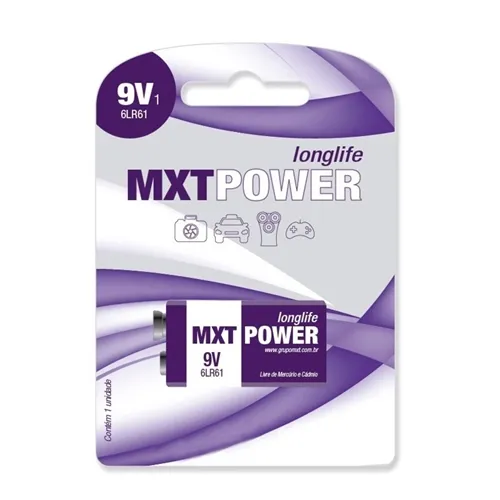Bateria 9 Volts MXT 6LR61 28.17.74 Alcalina