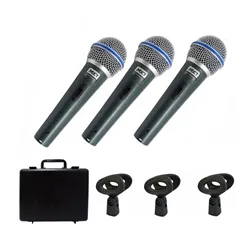 Kit com 3 Microfones MXT BTM-58A 54.1.108 com Maleta e Cachimbos