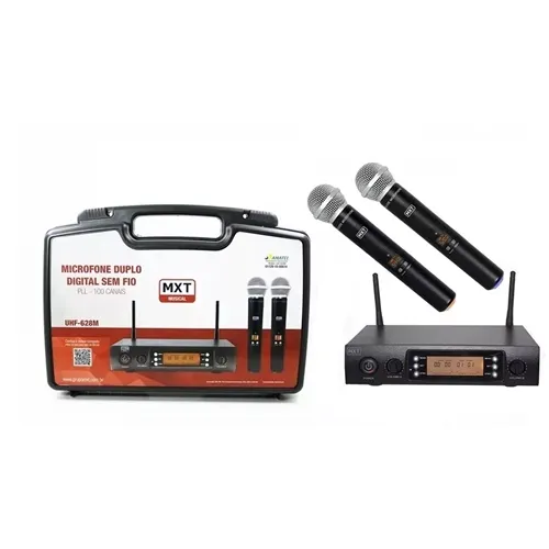 Microfone sem Fio (Kit com 2 Bastões) MXT UHF-628M 54.1.123 PLL 100 Canais