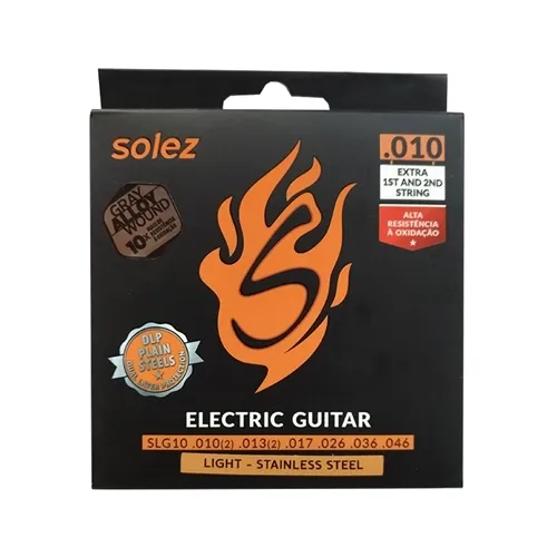 Encordoamento para Guitarra Solez SLG10GA - .010 DLP Plain Steels Stainless Steel Gray Alloy Wound