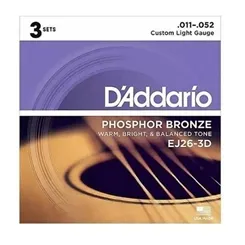 Kit com 3 Encordoamentos para Violão Aço D'Addario EJ26-3D (.011-.052) Phosphor Bronze
