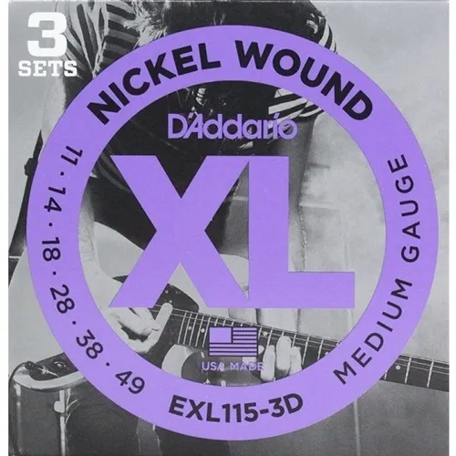 Kit com 3 Encordoamentos para Guitarra D'Addario EXL115-3D (.011-.049)
