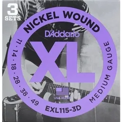 Kit com 3 Encordoamentos para Guitarra D'Addario EXL115-3D (.011-.049)