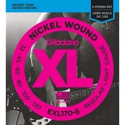 Encordoamento para Contra-Baixo 6 Cordas D'Addario EXL170-6 Nickel (.032-.130)
