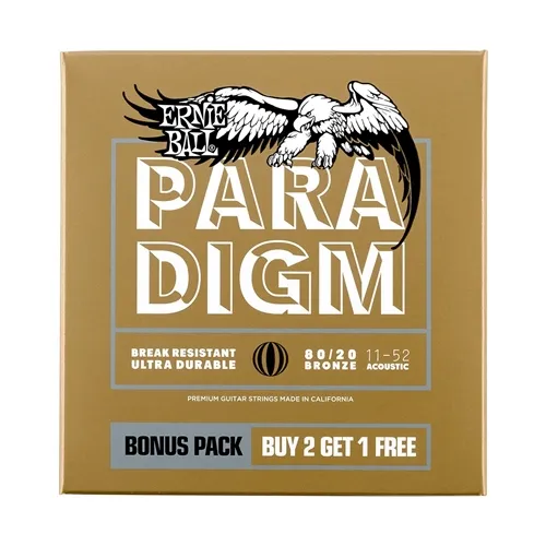 Kit com 3 Encordoamentos para Violão Aço Ernie Ball Paradigm Bronze 80/20 (.011-.052) 3328