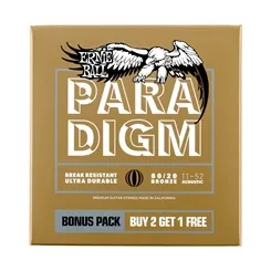 Kit com 3 Encordoamentos para Violão Aço Ernie Ball Paradigm Bronze 80/20 (.011-.052) 3328