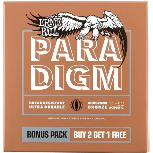 Kit com 3 Encordoamentos para Violão Aço Ernie Ball Paradigm Phosphor Bronze (.011-.052) 3318