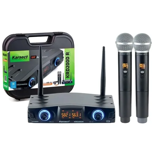 Microfone sem Fio (Kit 2 Microfones de Mão) Karsect KRD-200 DR UHF Recarregável