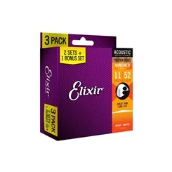Kit Encordoamentos para Violão Aço Elixir (.011-.052) Phosphor Bronze 16544 (Leve 3 Pague 2)