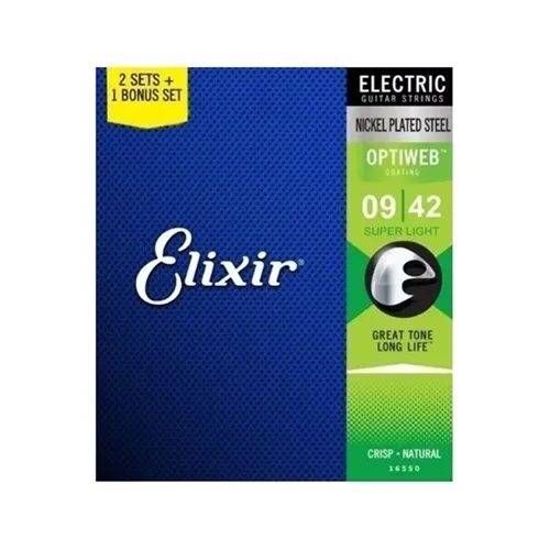 Kit Encordoamentos para Guitarra Elixir (.009-.042) Super Light Optiweb (Leve 3 Pague 2) 16550
