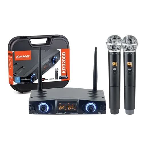 Microfone sem Fio (Kit 2 Microfones de Mão) Karsect KRD-200DM Duplo Mão