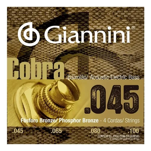 Encordoamento para Baixolão 4 Cordas Giannini GEEBASF (.045-.100) Fósforo Bronze