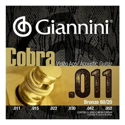 Encordoamento para Violão Aço Giannini Cobra (.011-.052) CA82SL Bronze 80/20