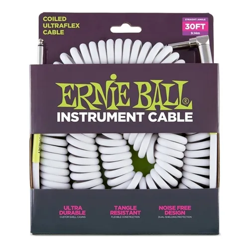 Cabo P10 x P10 90° Ernie Ball 6045 Espiral 9,14m White Reto - L