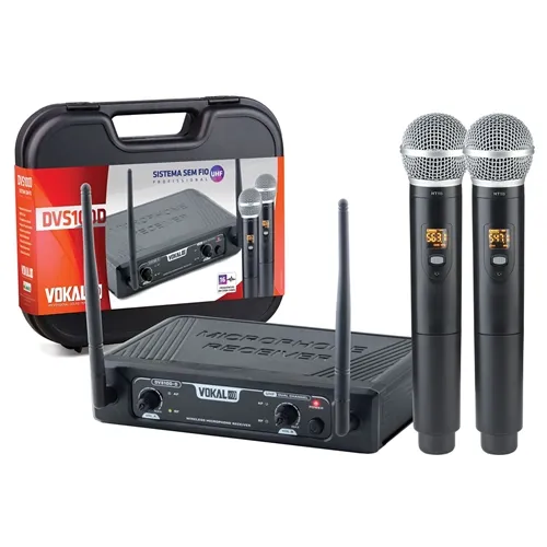 Microfone sem Fio (2 Microfone de Mão-Bastão) Vokal DVS100DM Duplo