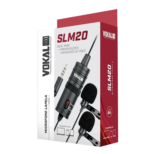 Microfone Lapela Vokal SLM-20 para Smartphone - Duplo