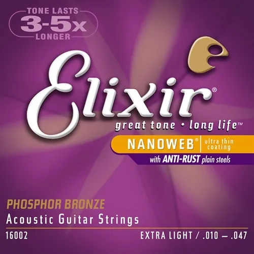 Encordoamento para Violão Aço Elixir (.010-.047) Phosphor Bronze Extra Light 16002