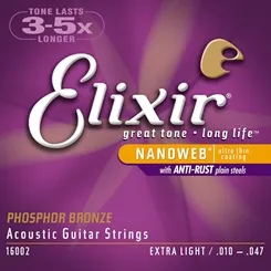 Encordoamento para Violão Aço Elixir (.010-.047) Phosphor Bronze Extra Light 16002