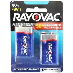Bateria 9 Volts Rayovac Alcalina (Kit com 2)