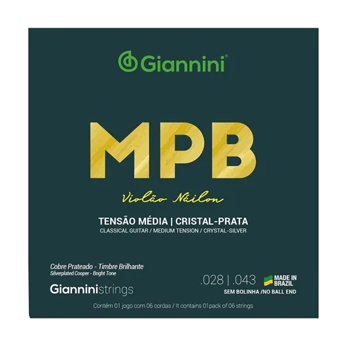 Encordoamento para Violão Nylon Giannini MPB Cristal Prata GENWS