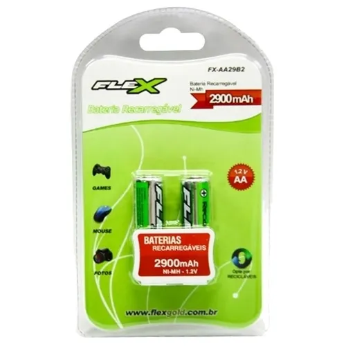 Pilha Pequena Recarregável Flex AA 2900MAH com 2