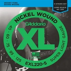 Encordoamento para Contra-Baixo 5 Cordas D'Addario EXL220-5 Nickel (.040-.125)