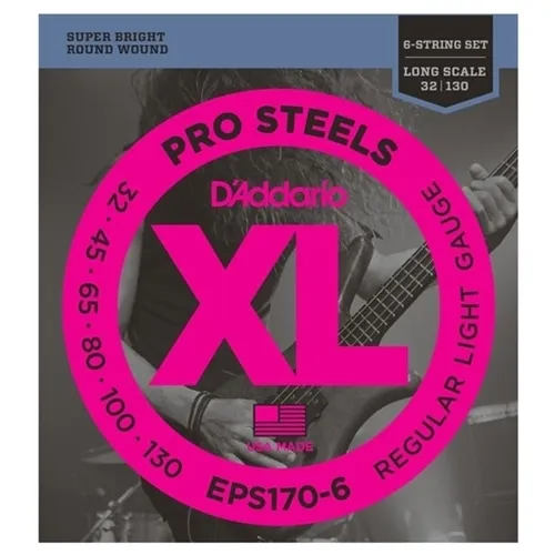 Encordoamento para Contra-Baixo 6 Cordas D'Addario EPS170-6 Pro Steels (.032-.130)