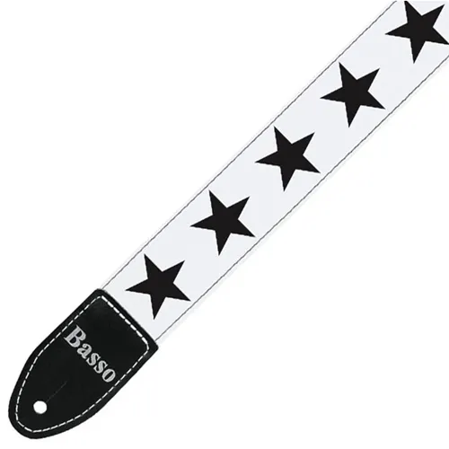 Correia para Violão/ Guitarra/ Baixo Basso SF-01BR Branca/ Estrelas Pretas