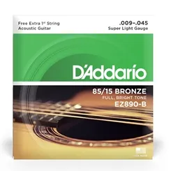 Encordoamento para Violão Aço D'Addario EZ890-B (.009-.045) (Com 1ª Corda Mi Extra) Bronze 85/15