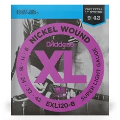 Encordoamento para Guitarra D'Addario EXL120-B (.009-.042) (com Corda 1ª Mi Extra)