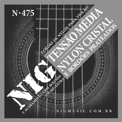 Encordoamento para Violão Nylon NIG N-475 Tensão Média com Bolinha Cristal Prateado