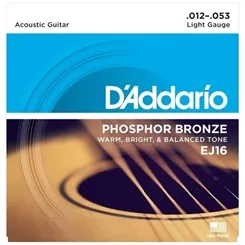 Encordoamento para Violão Aço D'Addario EJ16 (.012-.053) Phosphor Bronze