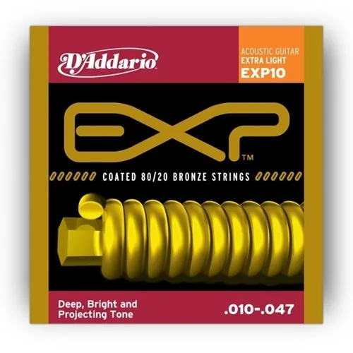 Encordoamento para Violão Aço D'Addario EXP10 (.010-.047) Coated Bronze 80/20