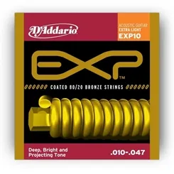 Encordoamento para Violão Aço D'Addario EXP10 (.010-.047) Coated Bronze 80/20