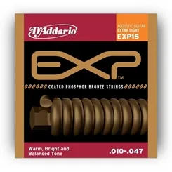Encordoamento para Violão Aço D'Addario EXP15 (.010-.047) Coated Phosphor Bronze