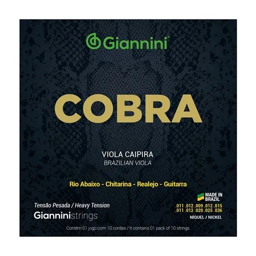 Encordoamento para Viola Caipira Giannini Tensão Pesada Cobra Níquel GESVNP