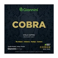 Encordoamento para Viola Caipira Giannini Tensão Pesada Cobra Níquel GESVNP