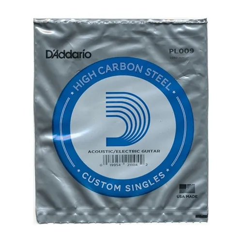 Corda Avulsa 1ª Mi para Violão Aço/ Guitarra D'Addario PL009 .009