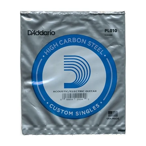 Corda Avulsa 1ª Mi para Violão Aço/ Guitarra D'Addario PL010 .010